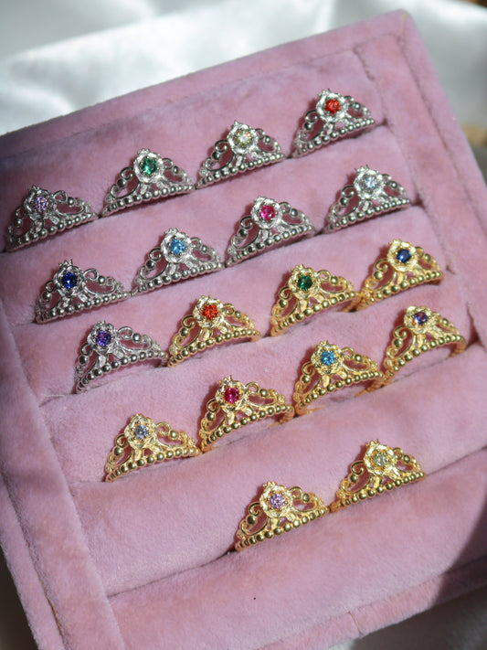 12 Princesses Birth Stone Ring, Genevieve Ring, 925 Sterling Silver