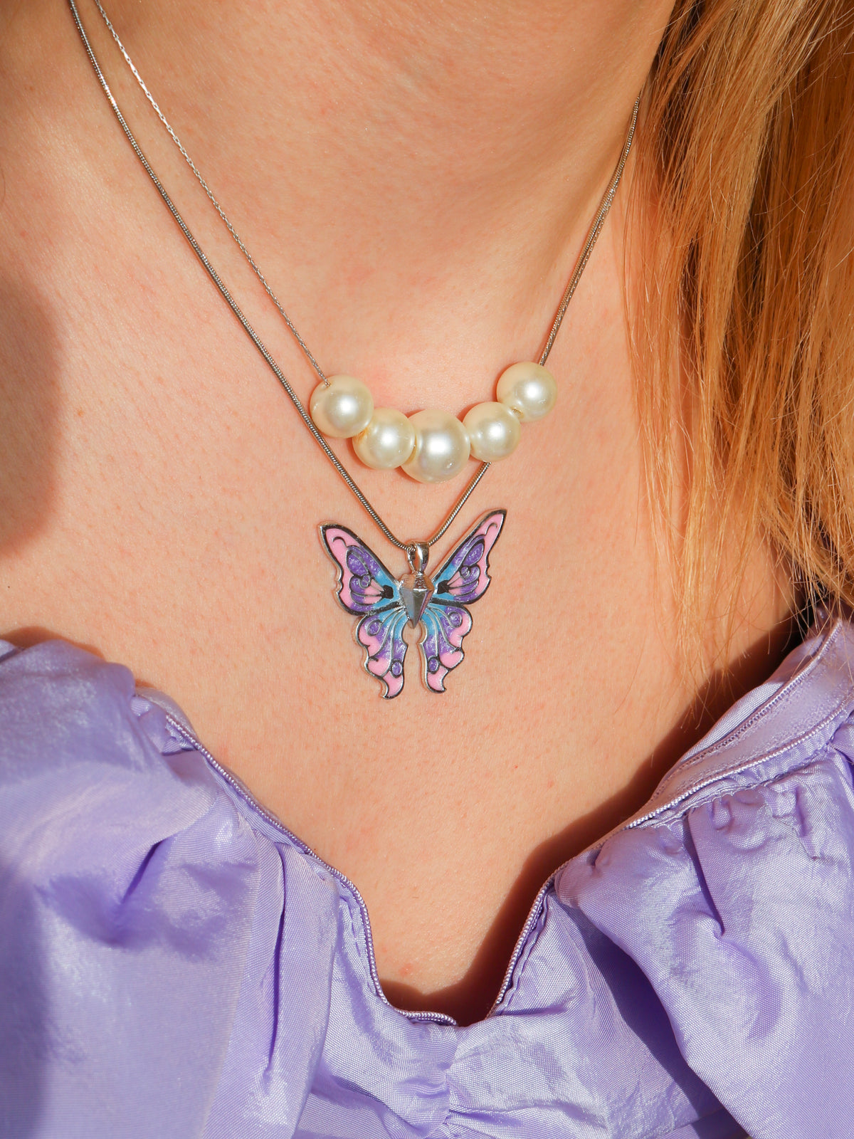 Fairy Elina Butterfly and Mermaid Pearl Necklace Set