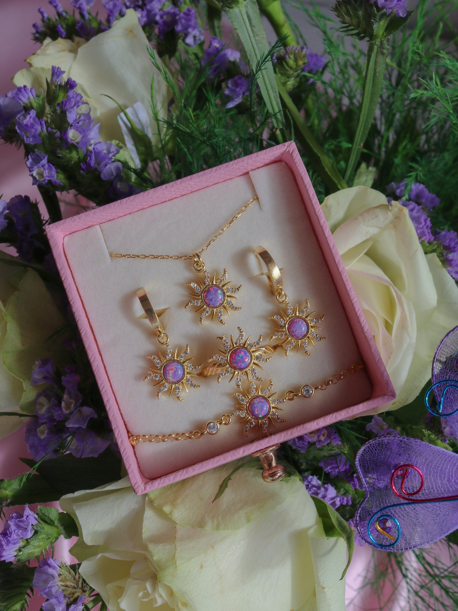 Rapunzel Sun Opal Set With Bracelet, 925 Sterling Silver, Princess Jewelry