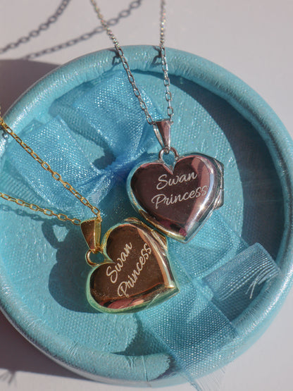 Swan Princess Odette Heart Amulet Necklace, 925 Sterling Silver