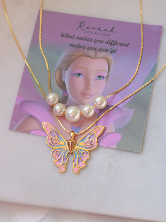 Fairy Elina Butterfly and Mermaid Pearl Necklace Set