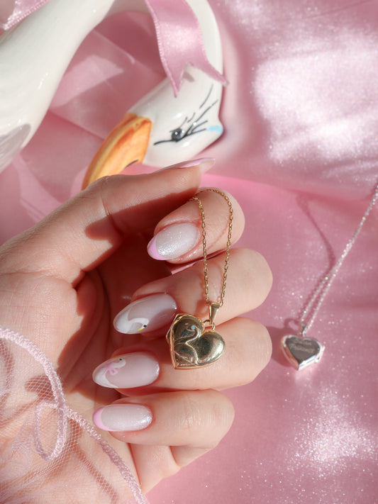 Swan Princess Odette Heart Amulet Necklace, 925 Sterling Silver