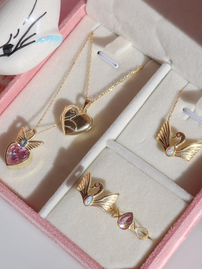 Swan Princess Odette Heart Amulet Necklace, 925 Sterling Silver