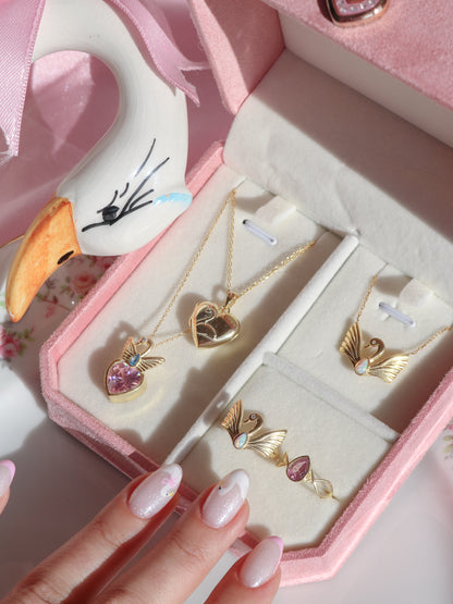 Swan Princess Odette Heart Amulet Necklace, 925 Sterling Silver