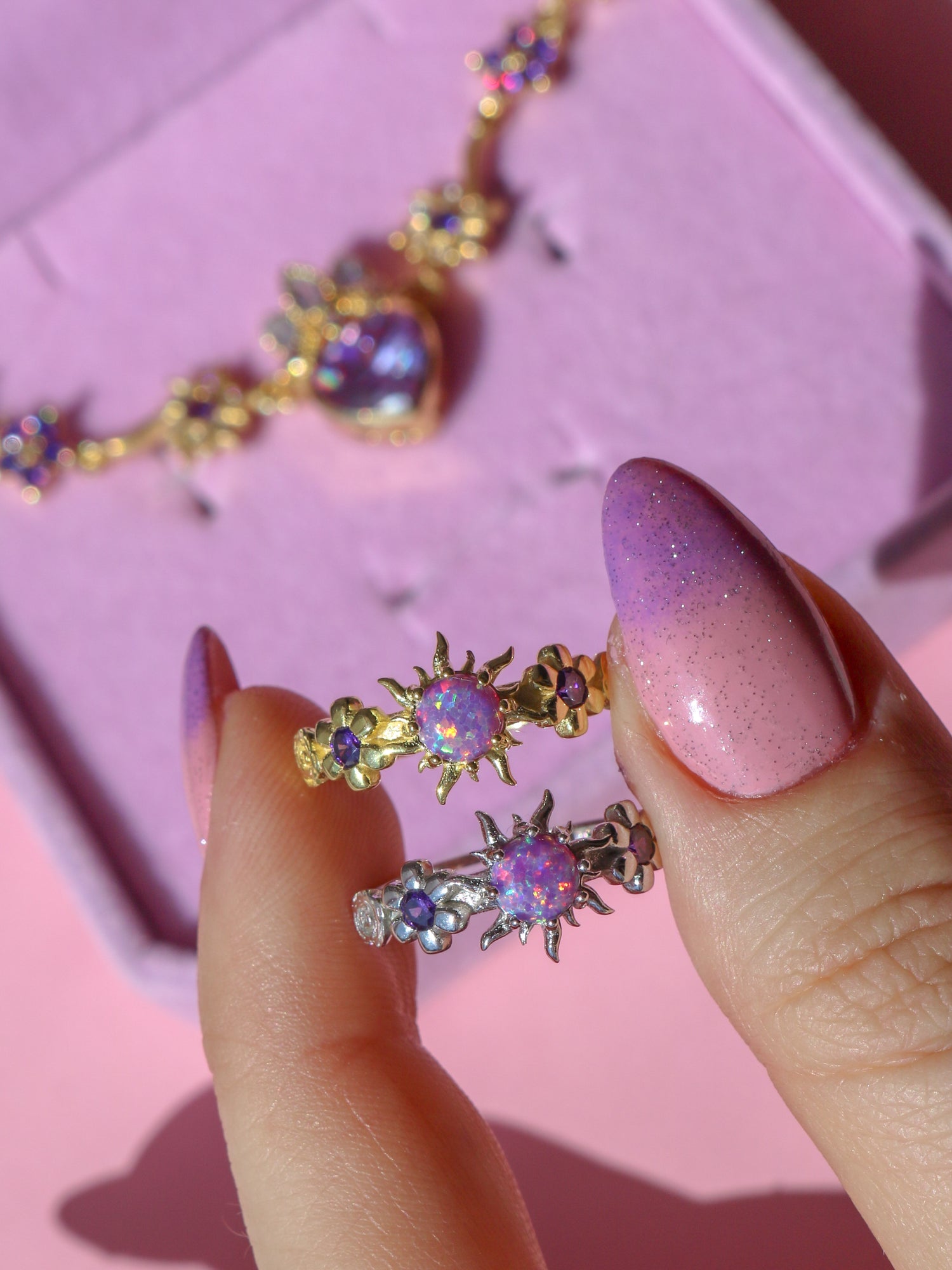 Rapunzel Sunflower Opal Ring, 925 Sterling Silver