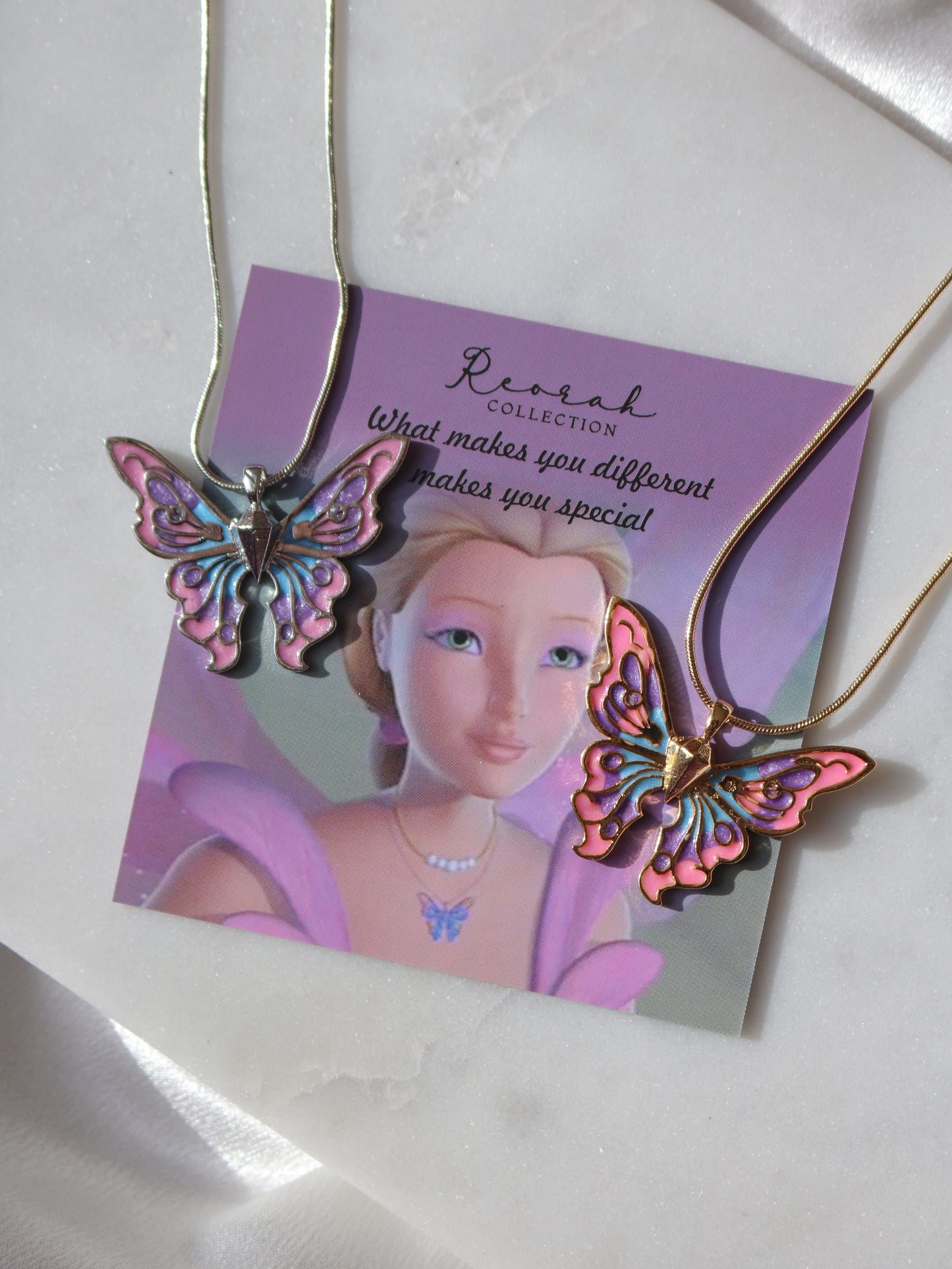 Fairy Elina Butterfly and Mermaid Pearl Necklace Set