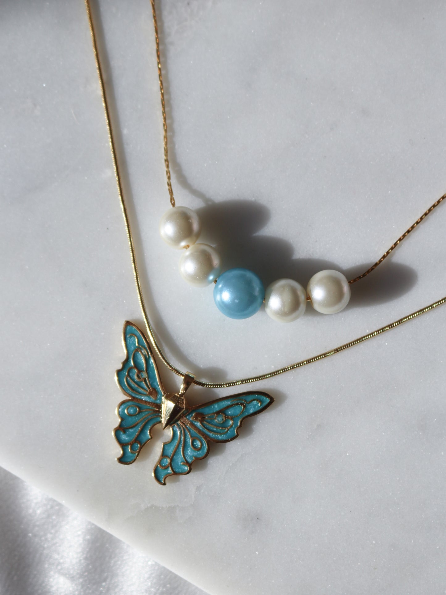 Fairy Elina Butterfly and Mermaid Pearl Necklace Set