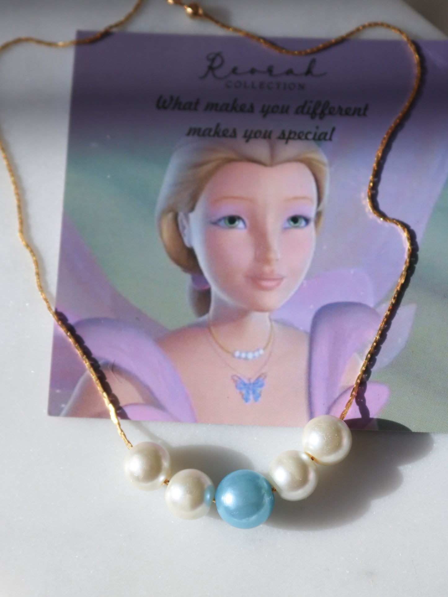 Fairy Elina Butterfly and Mermaid Pearl Necklace Set