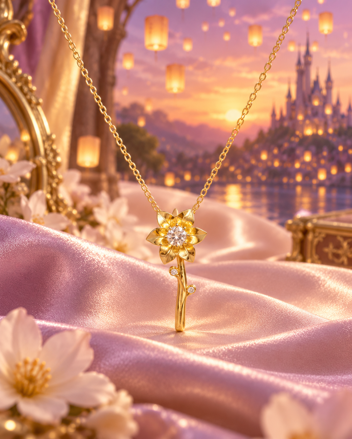 Rapunzel Flower Gleam and Glow Necklace, 925 Sterling Silver