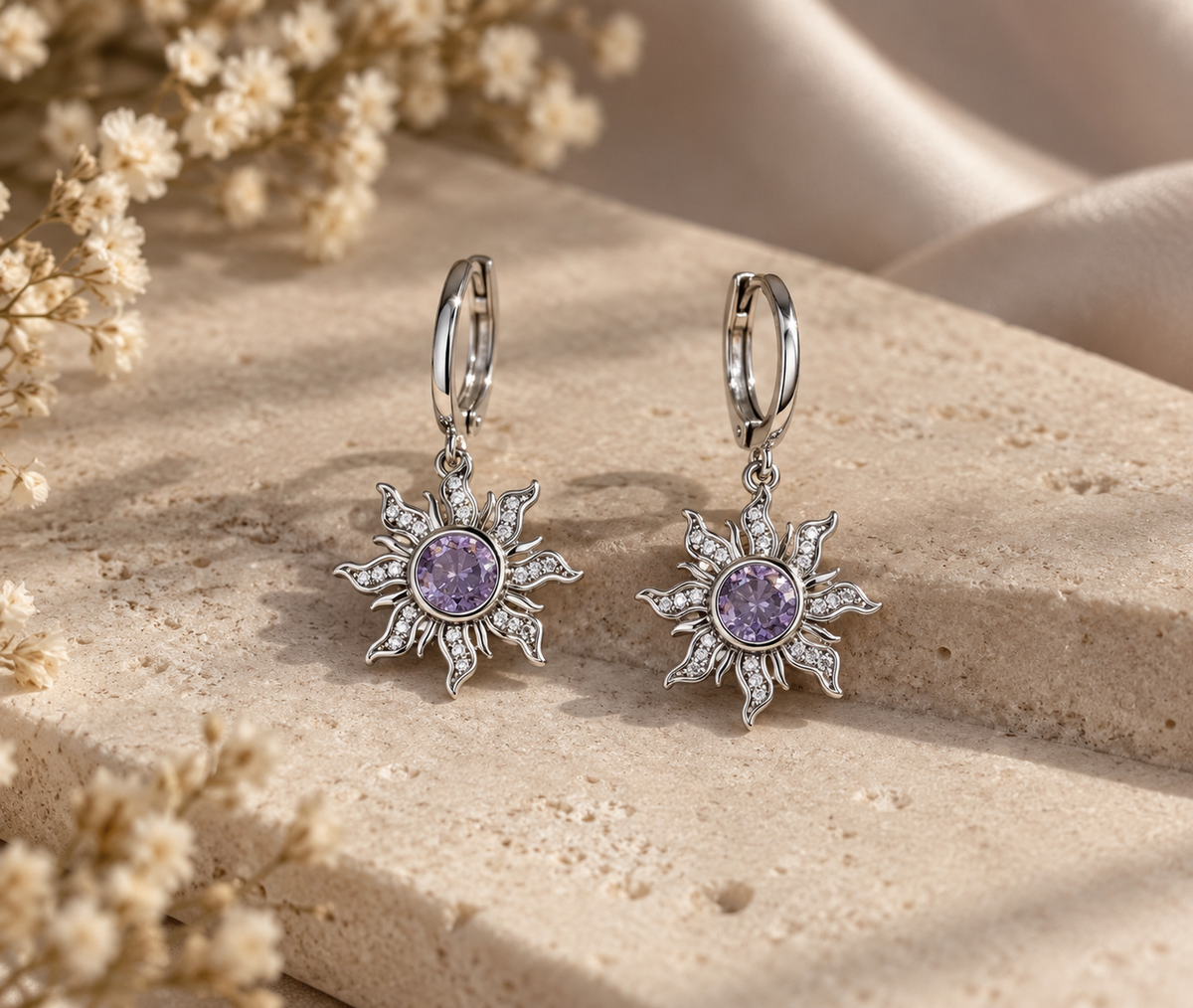 Rapunzel Purple Sun Earring, Princess Jewelry, Purple Sun Earring