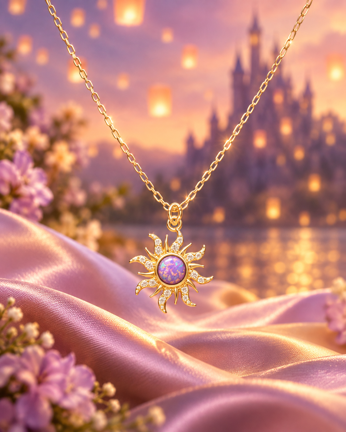 Rapunzel Sun Opal Necklace, 925 Sterling Silver, Princess Jewelry