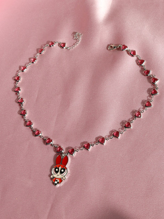 Powerpuff Blossom With Hearts Necklace, Cute BFF Necklace