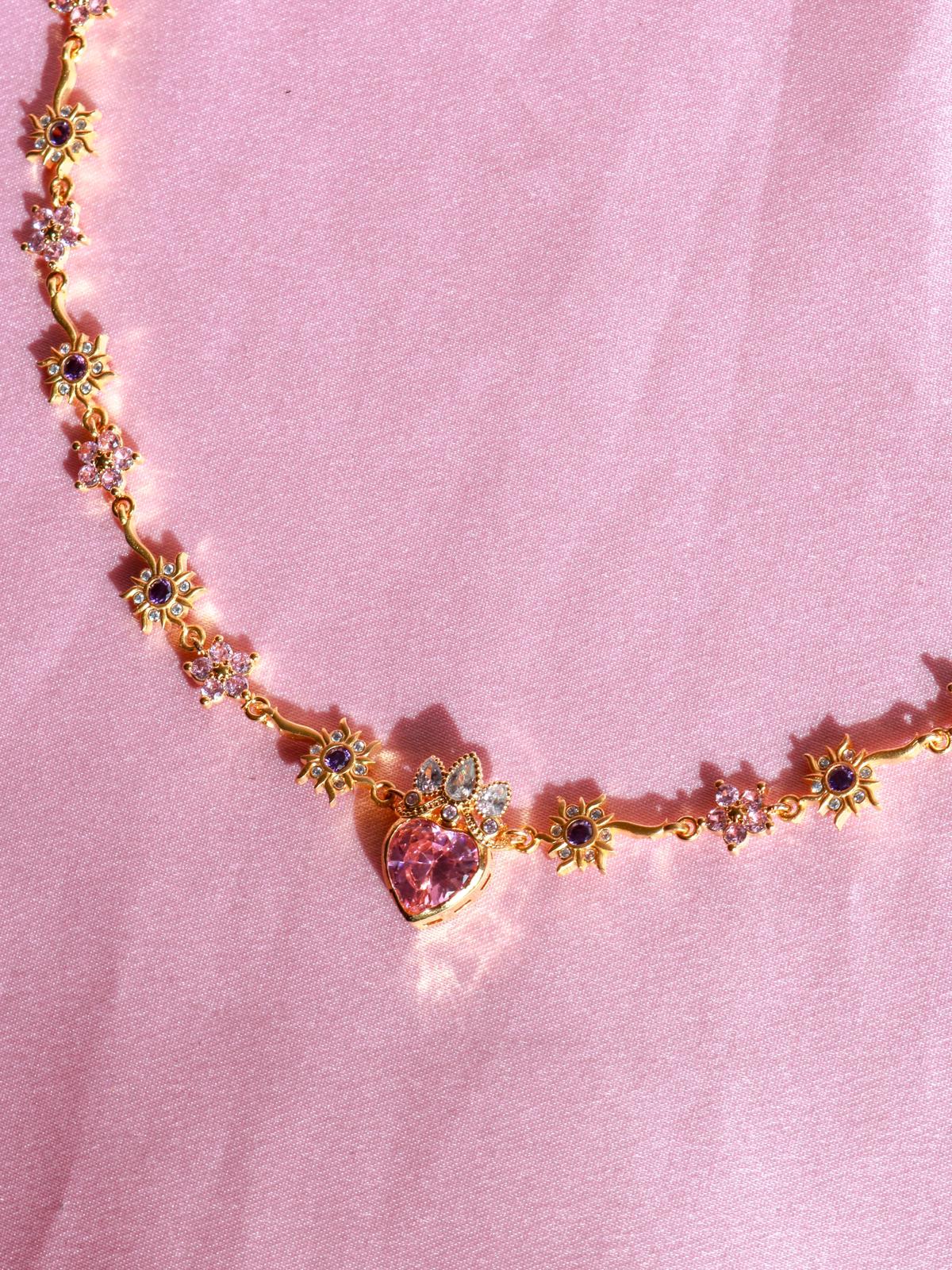 Rapunzel Sunkissed Necklace, Princess Jewelry, Pink Flower Necklace