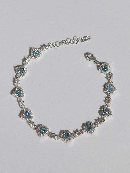 Crystal Blue Heart Bracelet, 925 Sterling Silver