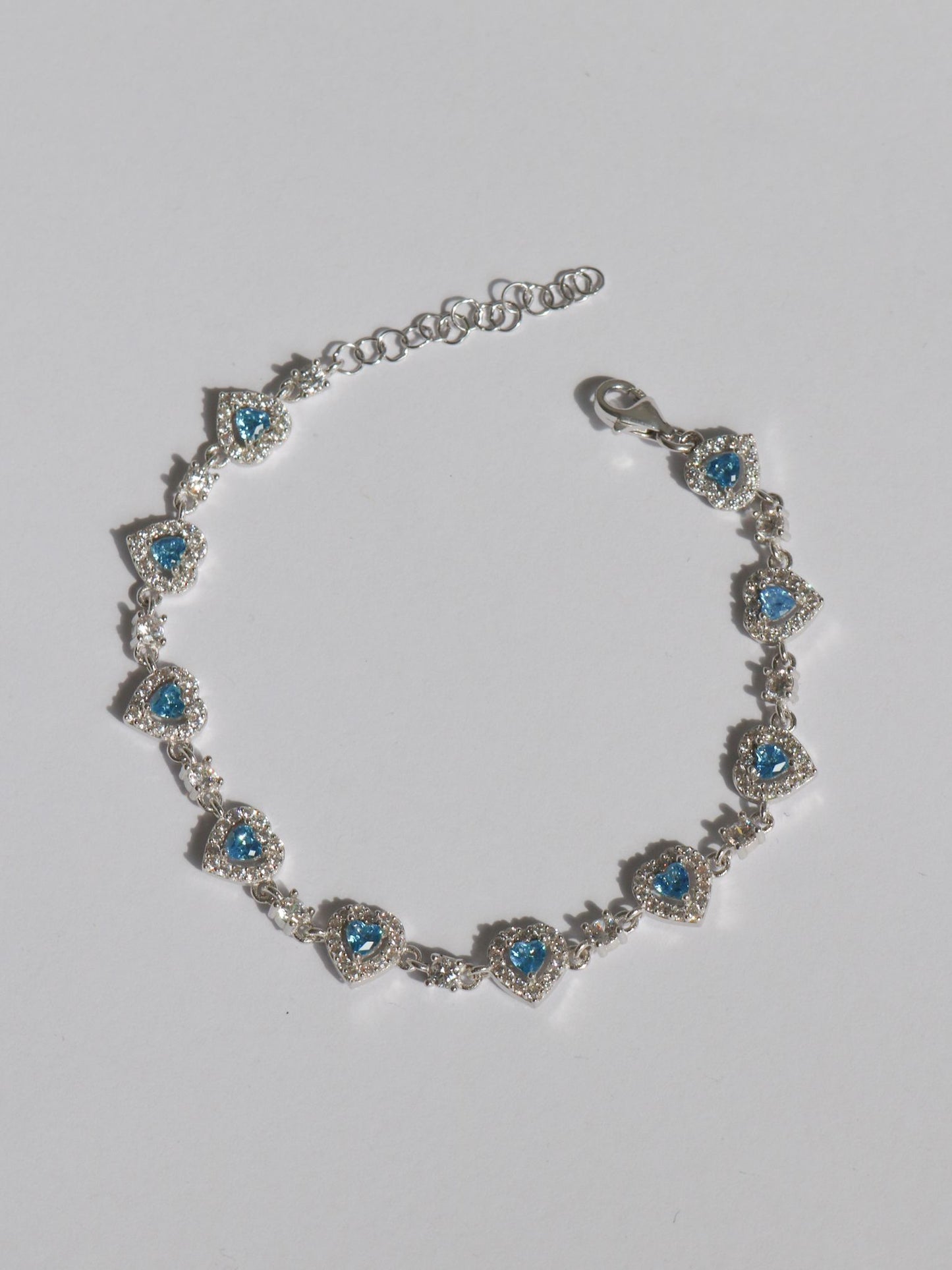 Crystal Blue Heart Bracelet, 925 Sterling Silver