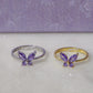 Purple Butterfly Ring, 925 Sterling Silver