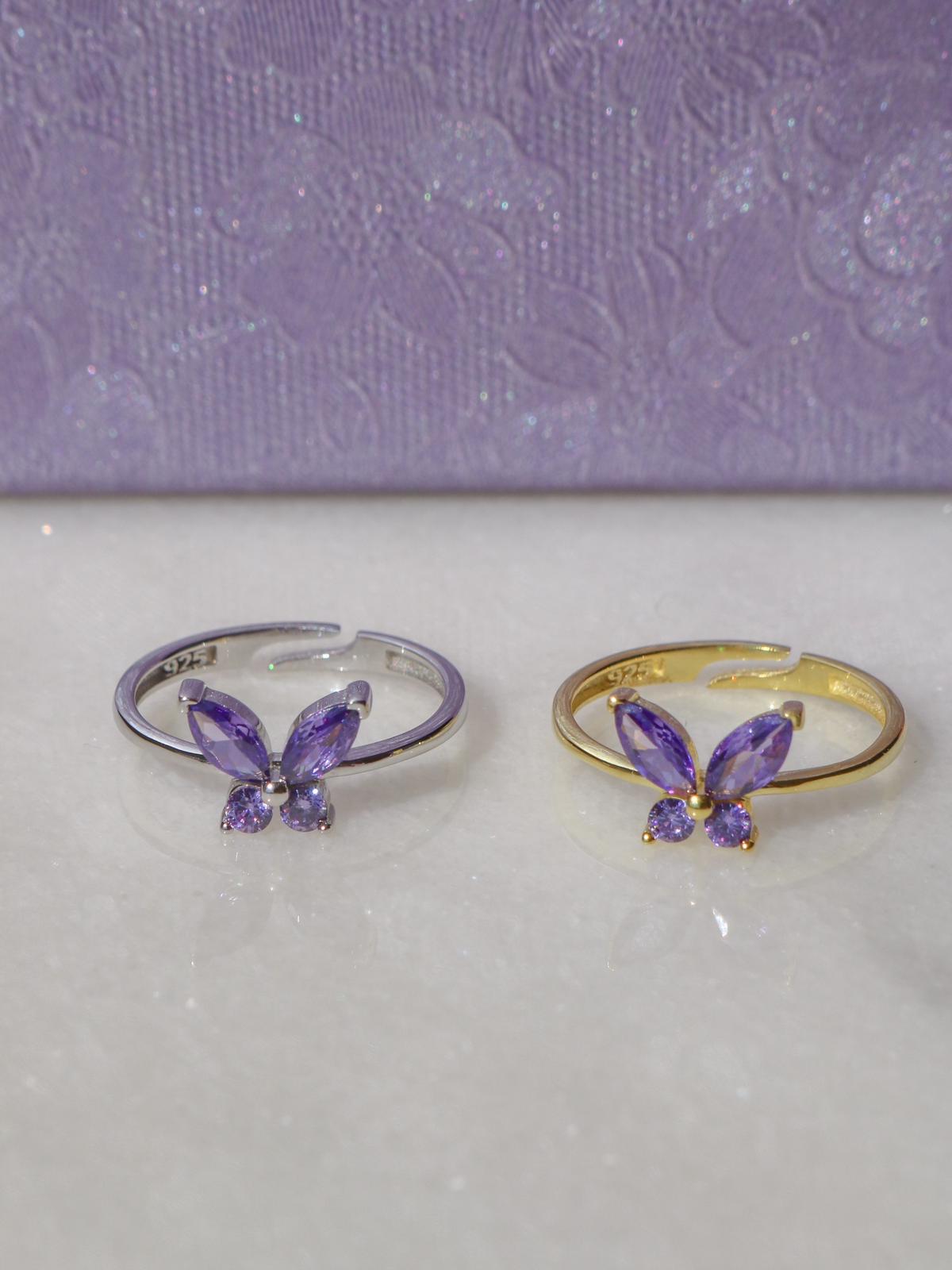 Purple Butterfly Ring, 925 Sterling Silver