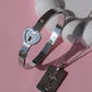 Locked Heart Cuff Bracelet and Key Necklace Set, Couple Set