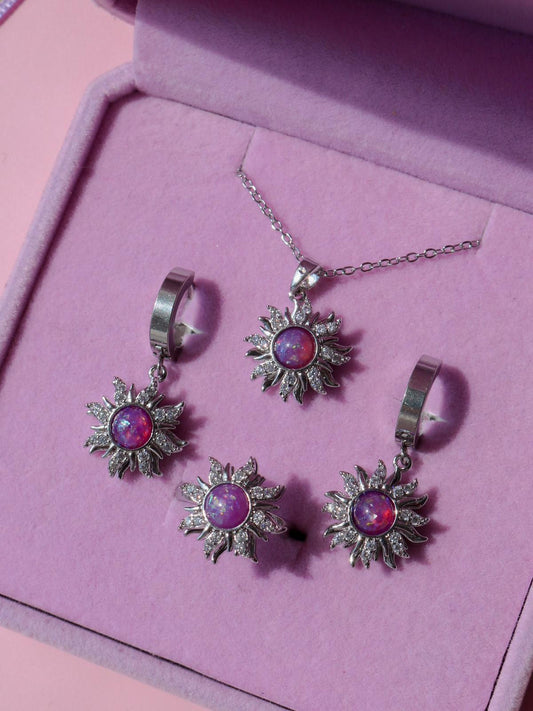 Rapunzel Sun Spinning Necklace Earrings Ring Set