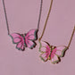 Pretty Pink Butterfly Necklace, 925 Sterling Silver