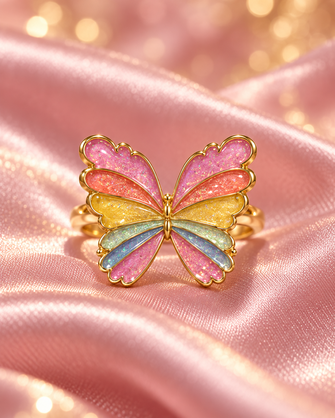 Fairy Magic Rainbow Elina Butterfly Ring, Colorful Butterfly Ring