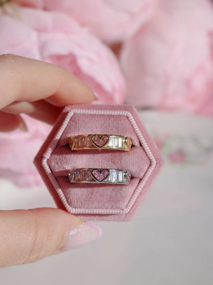 Pink Baguette Heart Ring