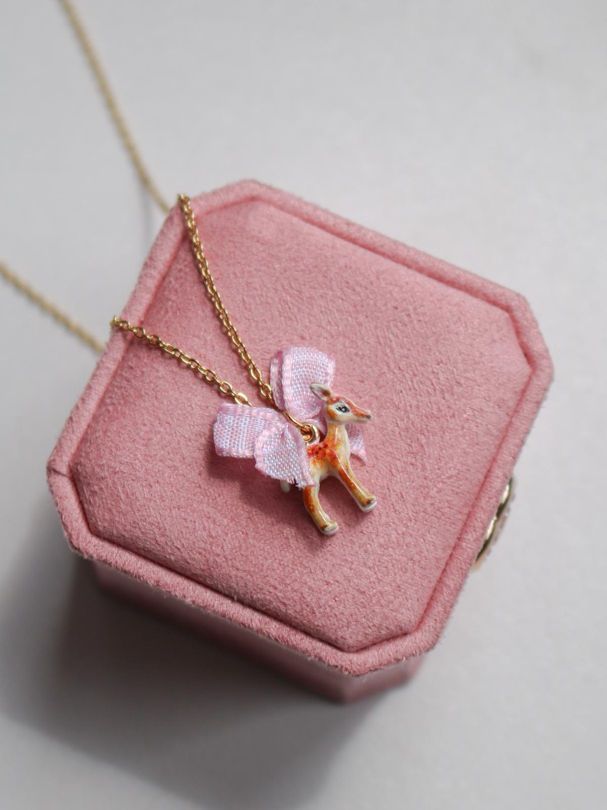 Pink Bow Bambi Necklace