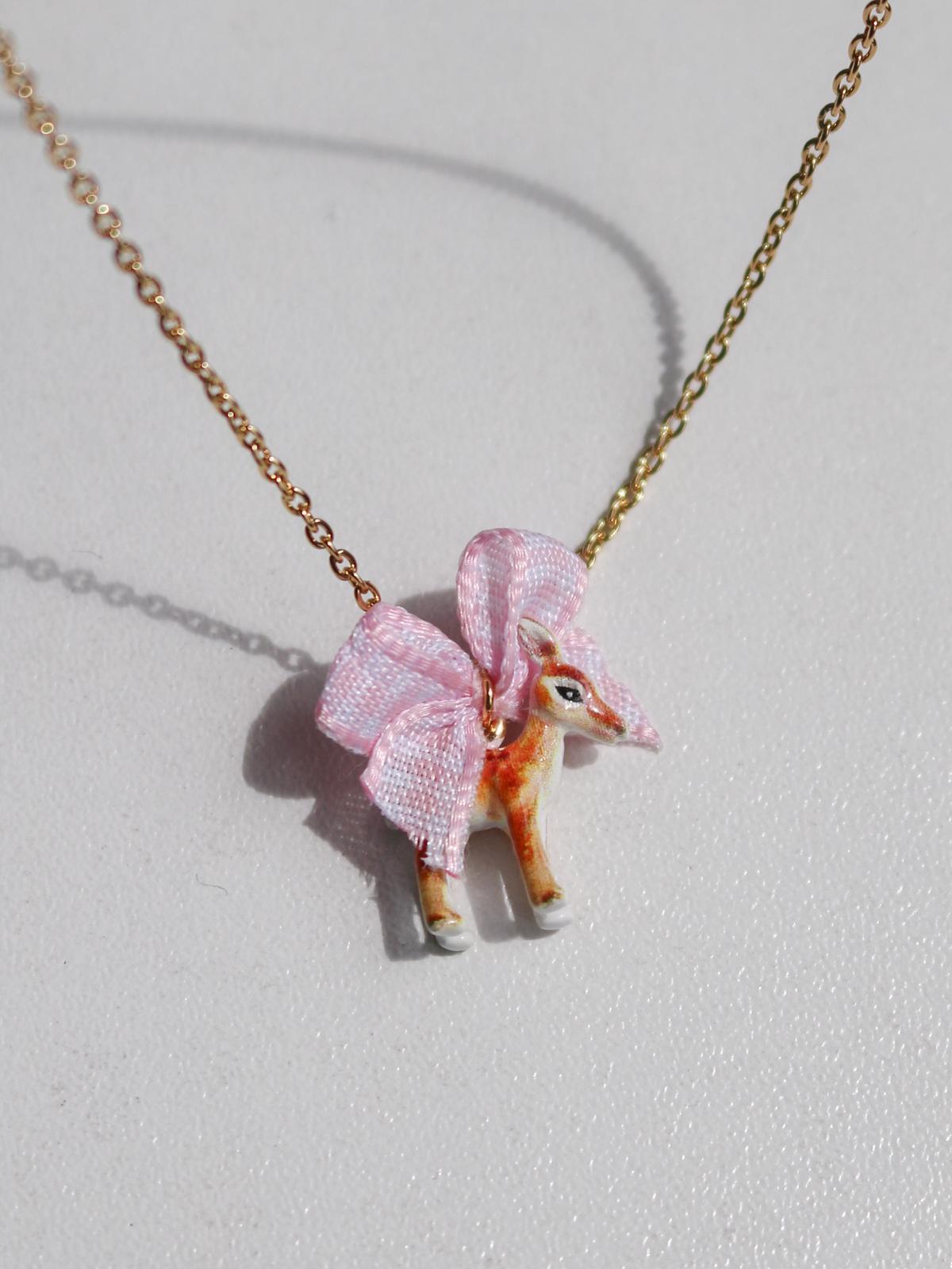 Pink Bow Bambi Necklace