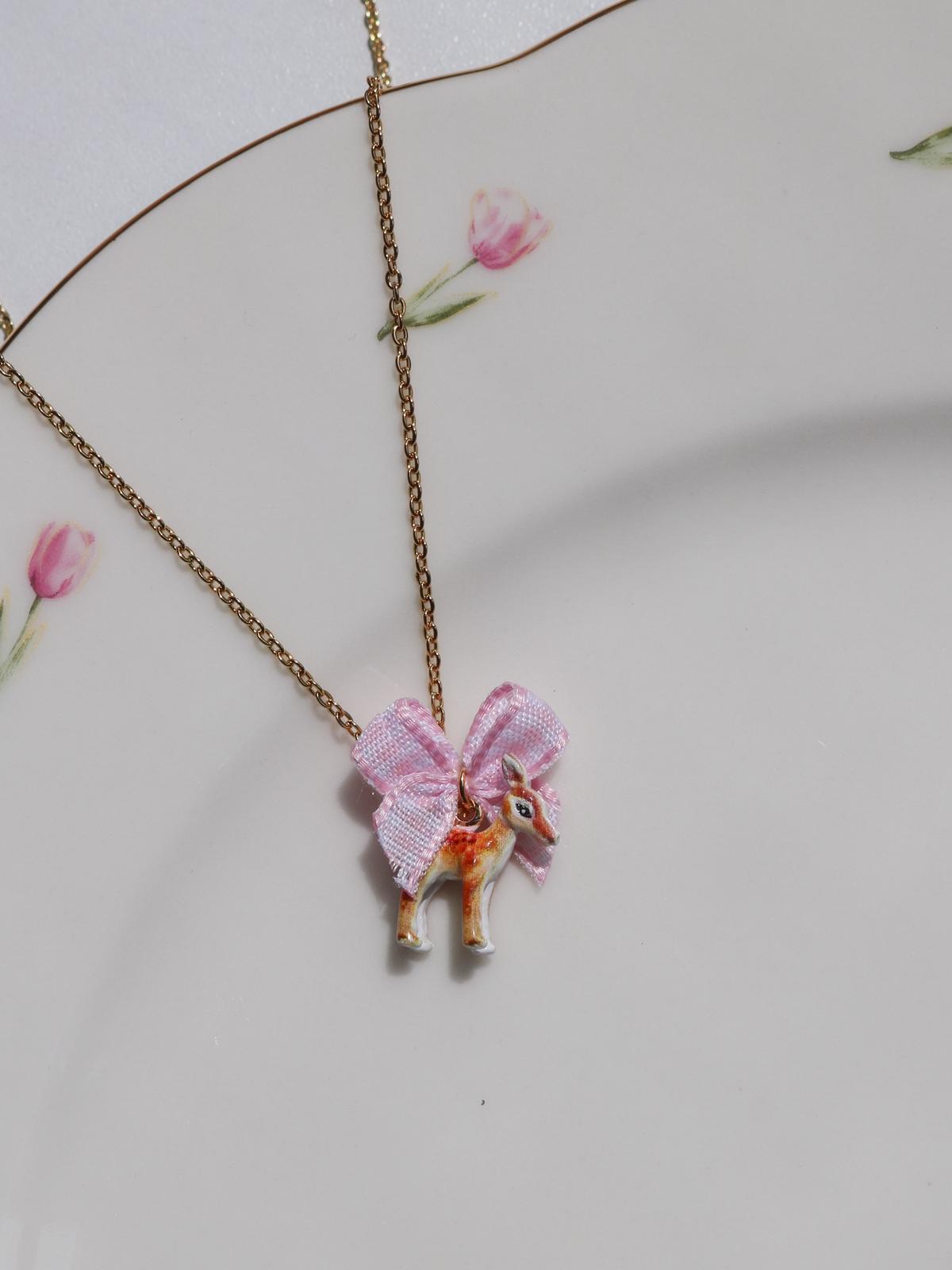 Pink Bow Bambi Necklace