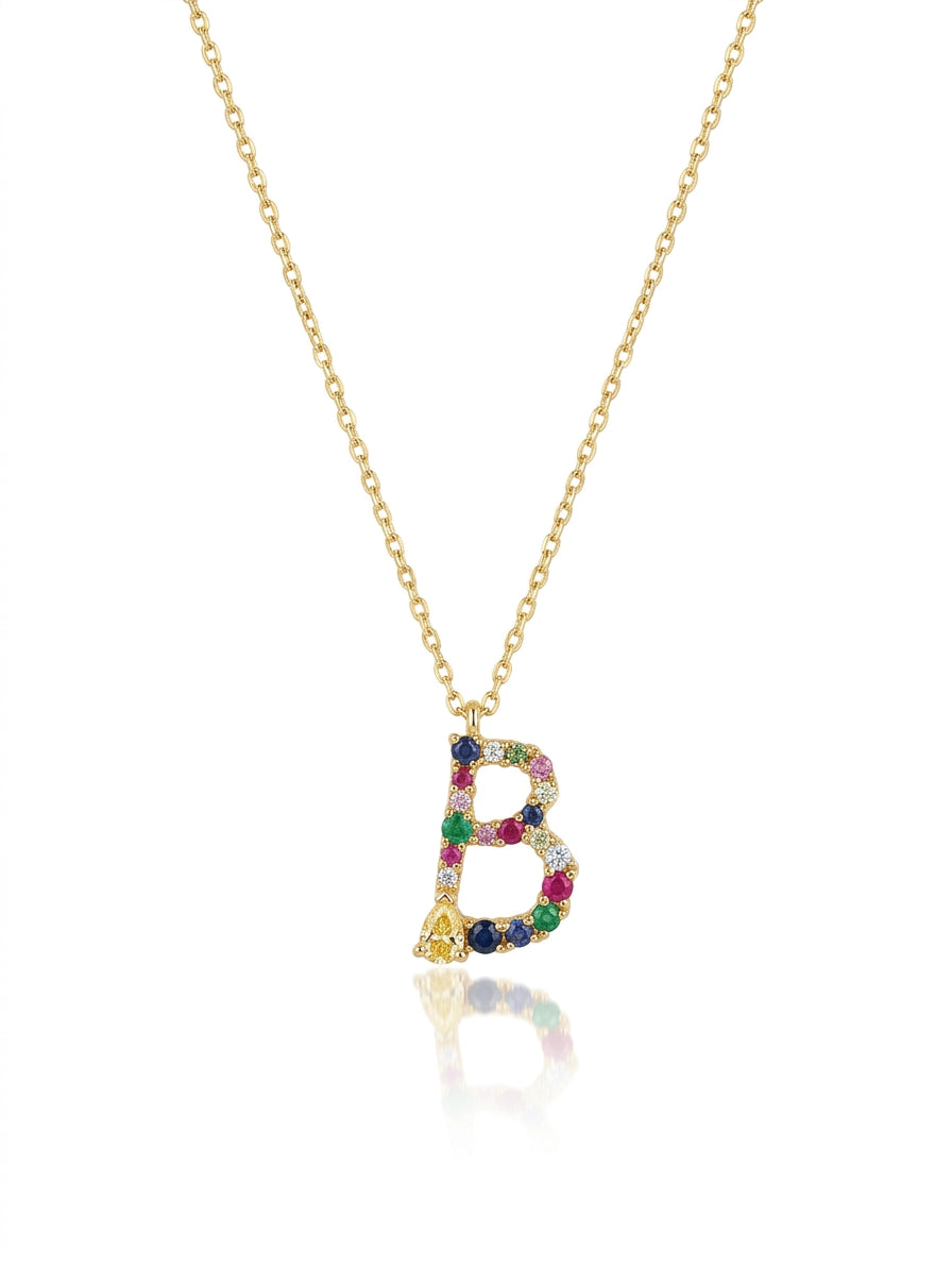 Rainbow Letter 925 Sterling Silver Necklace