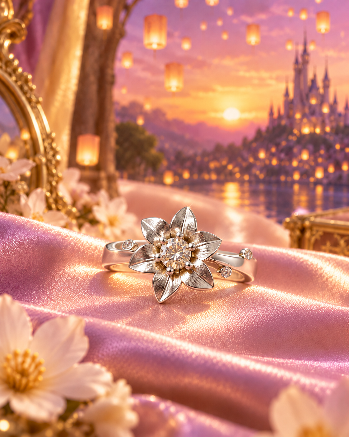 Rapunzel Flower Gleam and Glow Ring, 925 Sterling Silver