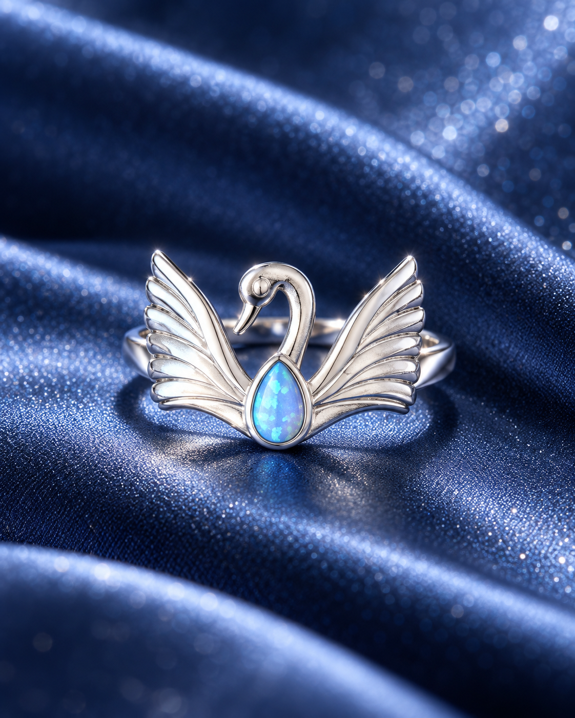 Swan Princess Odette Opal Ring, 925 Sterling Silver