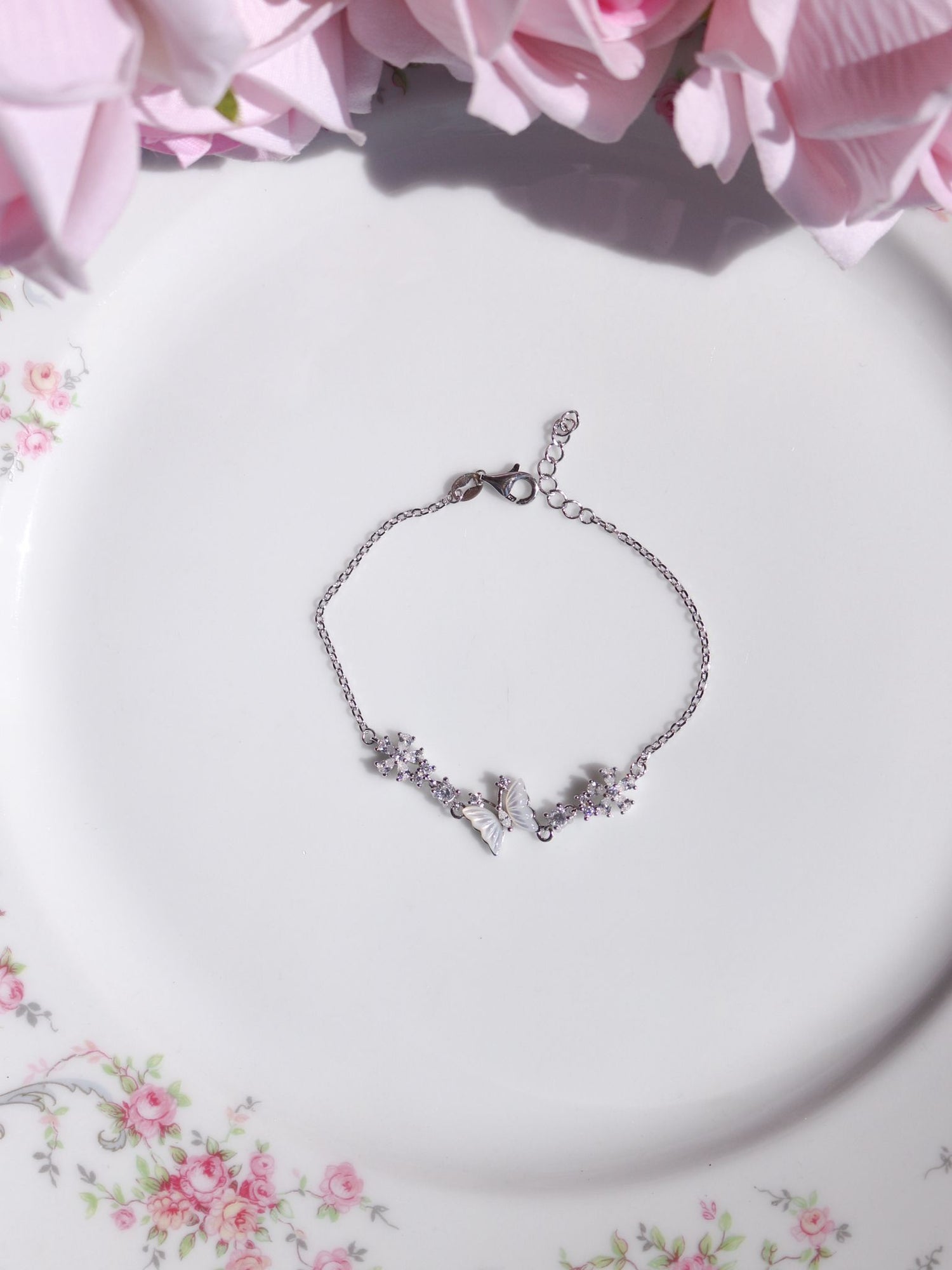 Sweet Butterfly Gardenia 925 Sterling Silver Bracelet