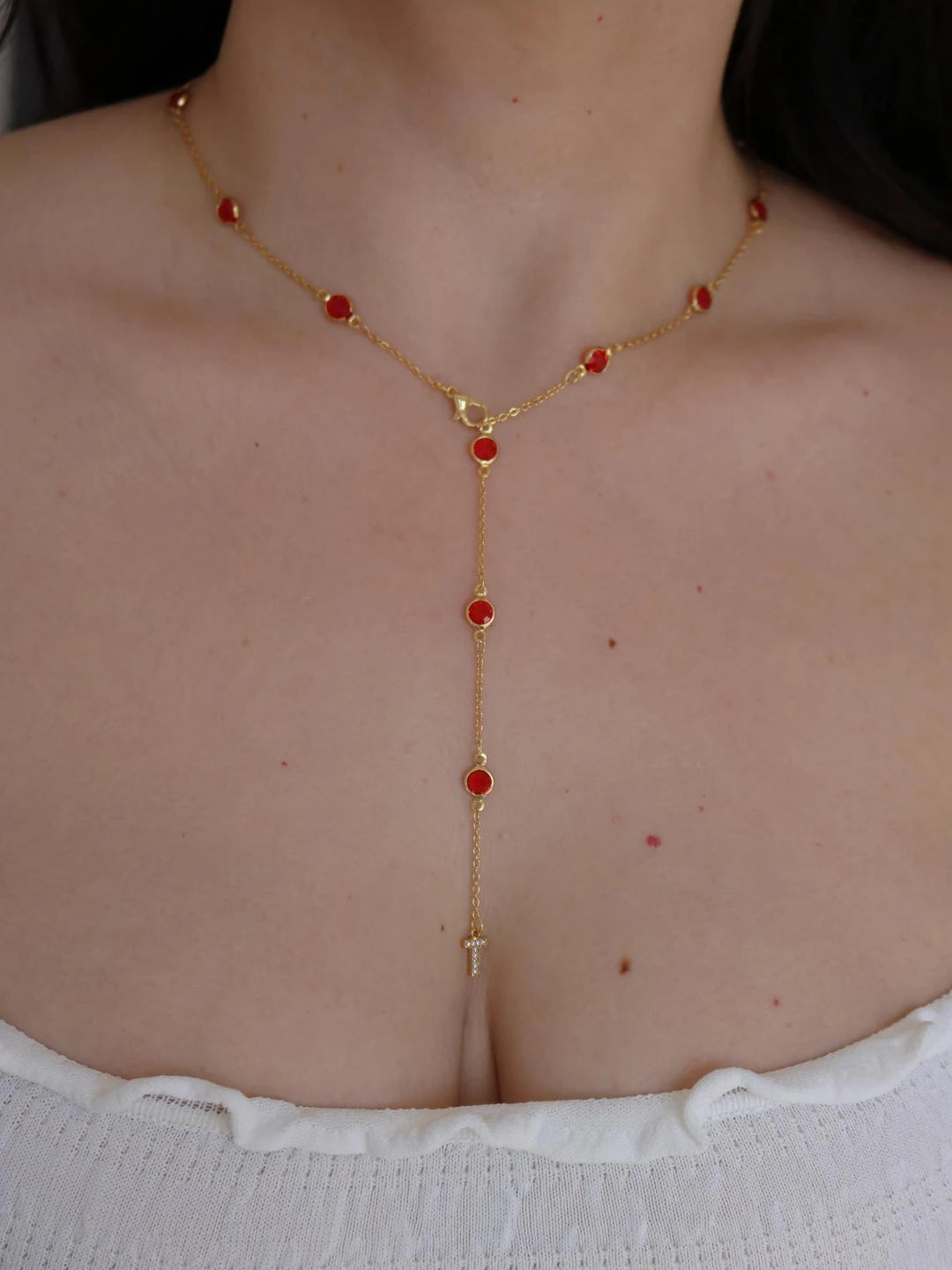 Personalized Taylor Red Circle Y Necklace