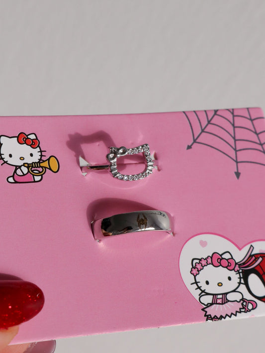 Kitty and Spider Couple Rings, Cute Ring Set