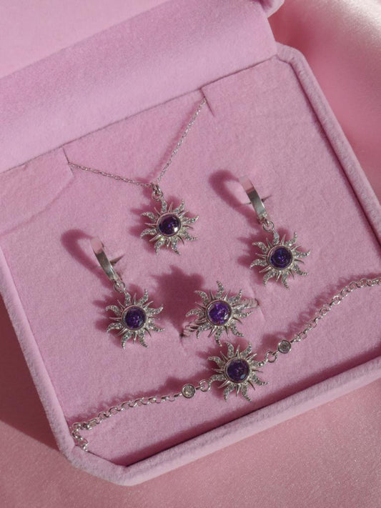 Rapunzel Sun Necklace Earring Bracelet Ring Set 925 Sterling Silver