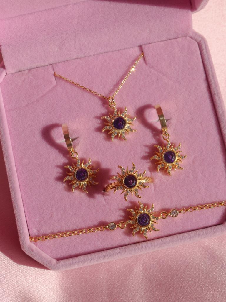 Rapunzel Sun Necklace Earring Bracelet Ring Set 925 Sterling Silver