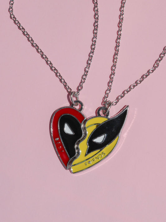 Deadpool x Wolverine 2pcs Enamel BFF Necklace, Cartoon Jewelry