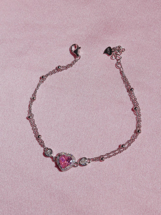 Pink Heartbeat Bracelet, 925 Sterling Silver