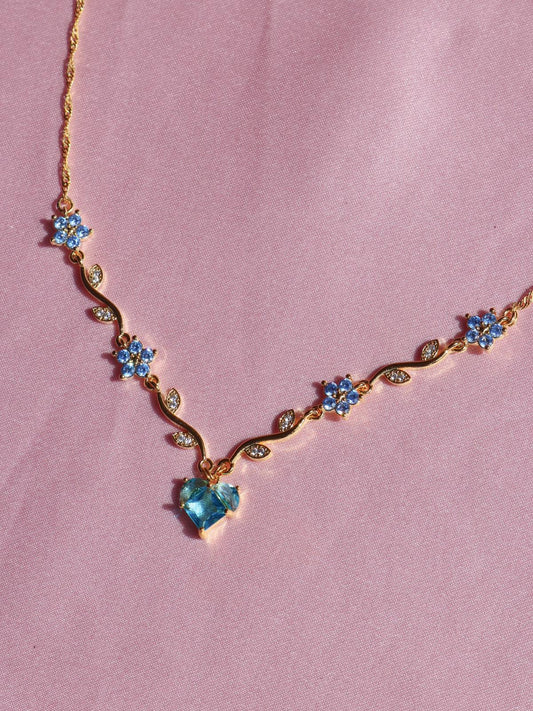 Blue Heart Flower Necklace