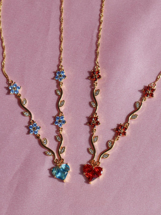 Red Heart Flower Necklace