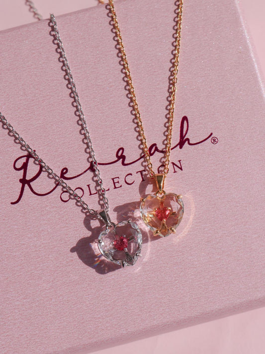 Pink Heart In White Glass Necklace