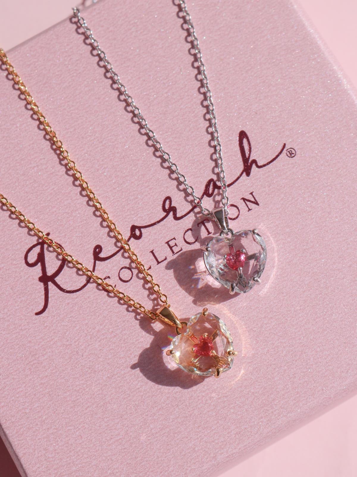 Pink Heart In White Glass Necklace