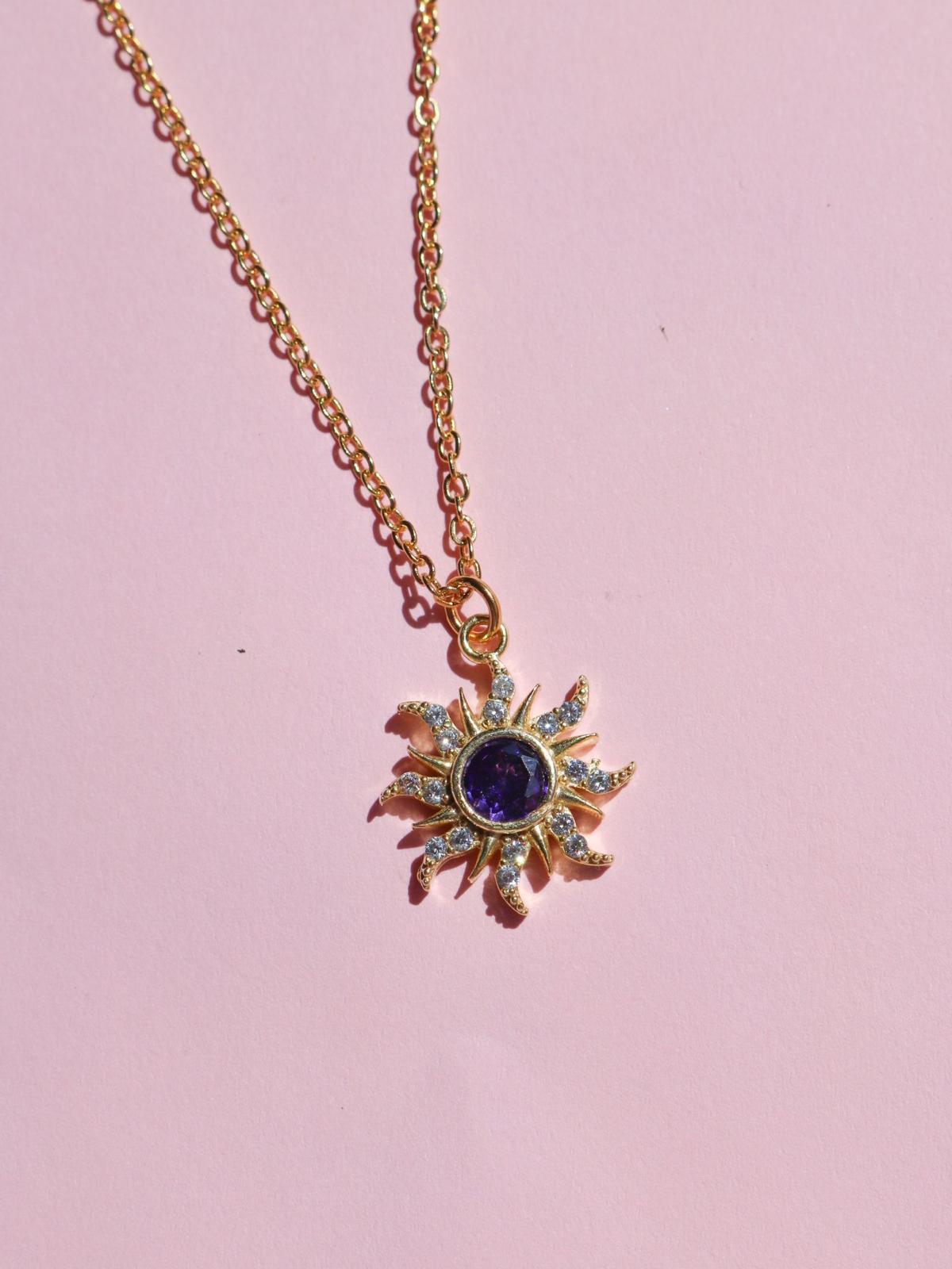 Rapunzel Minimal Purple Sun Necklace, Princess Jewelry