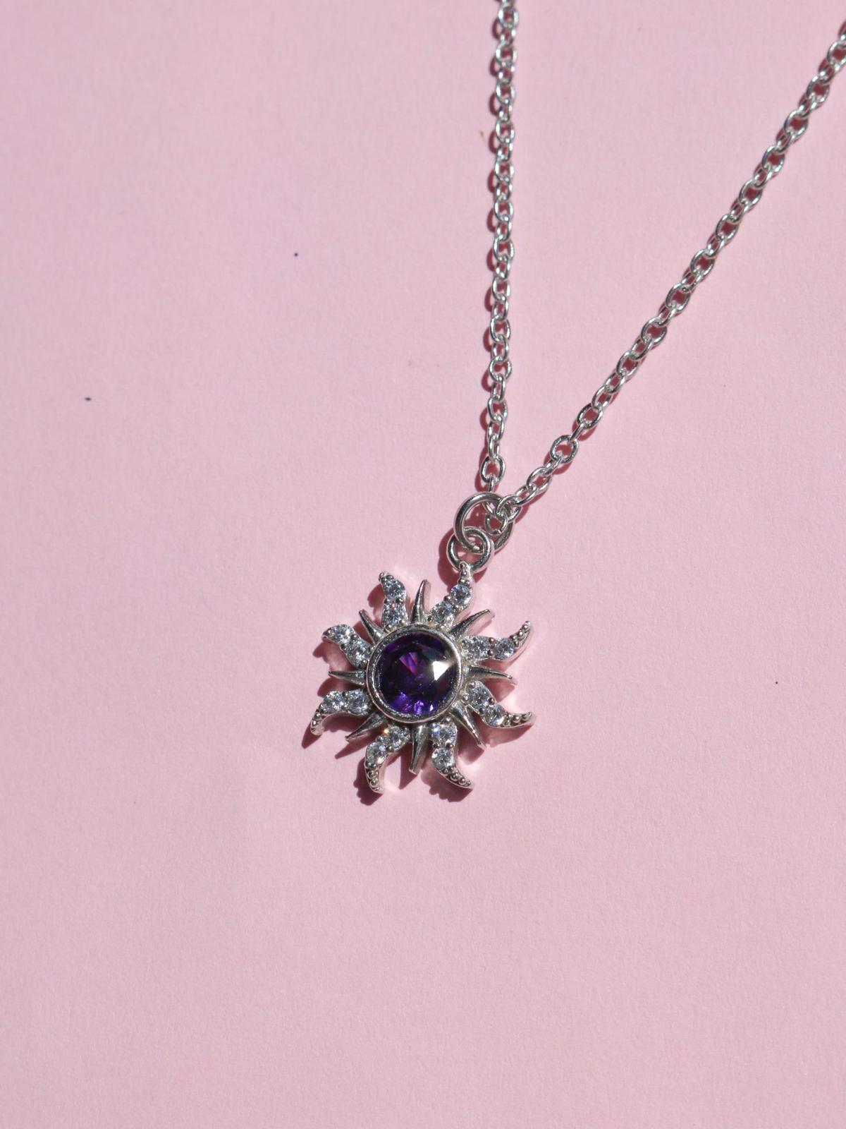 Rapunzel Minimal Purple Sun Necklace, Princess Jewelry