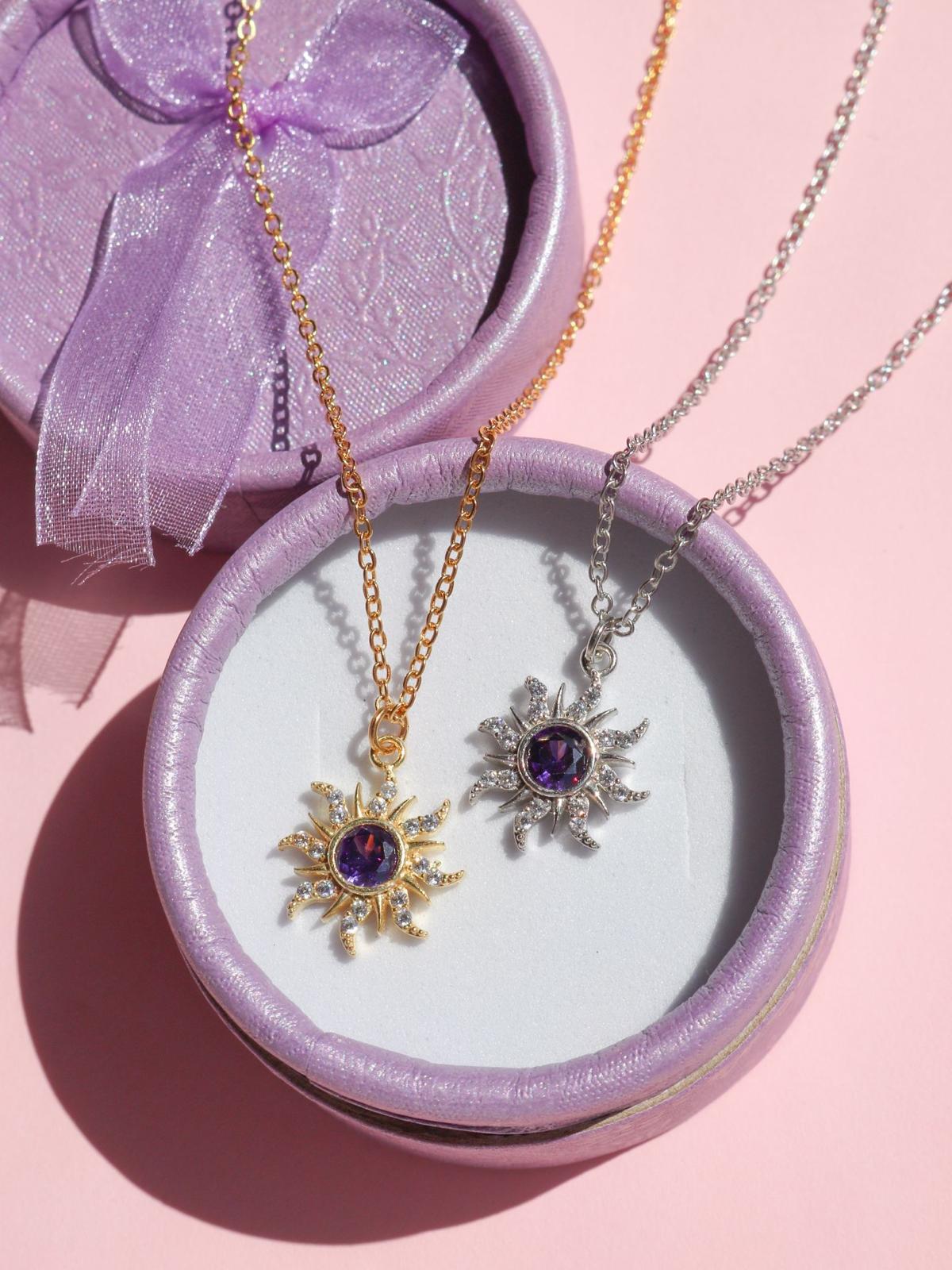 Rapunzel Minimal Purple Sun Necklace, Princess Jewelry