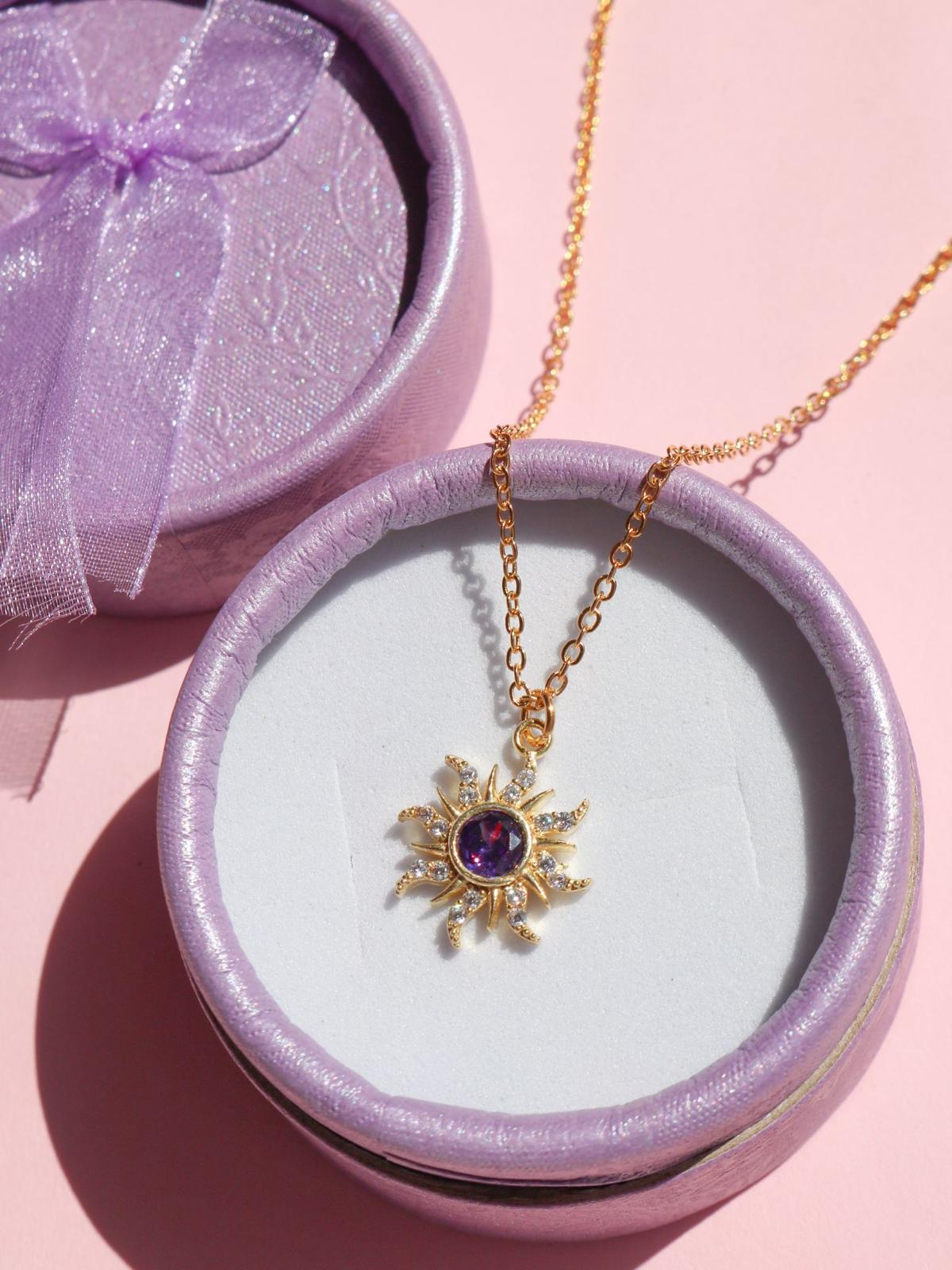 Rapunzel Minimal Purple Sun Necklace, Princess Jewelry