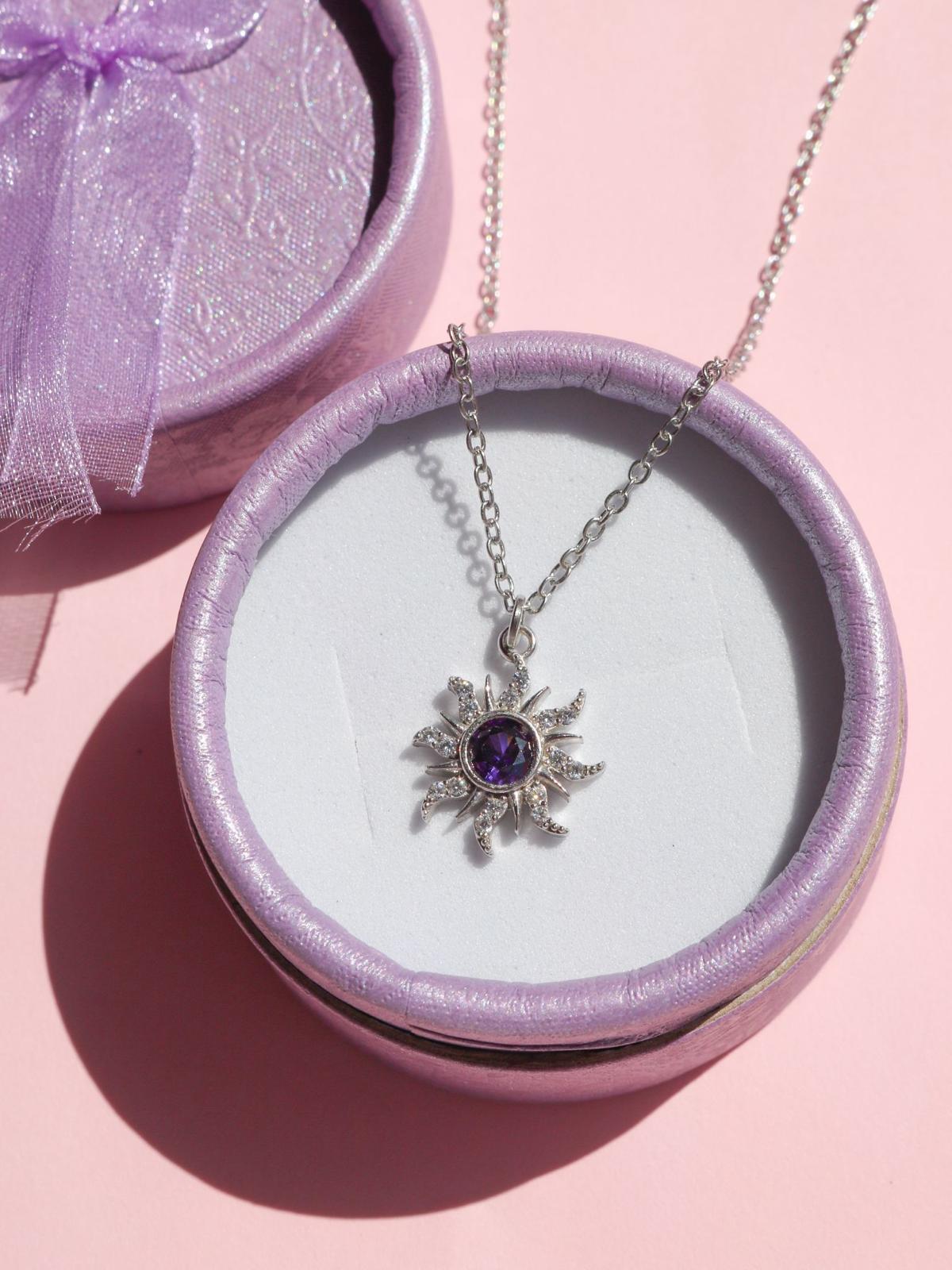 Rapunzel Minimal Purple Sun Necklace, Princess Jewelry