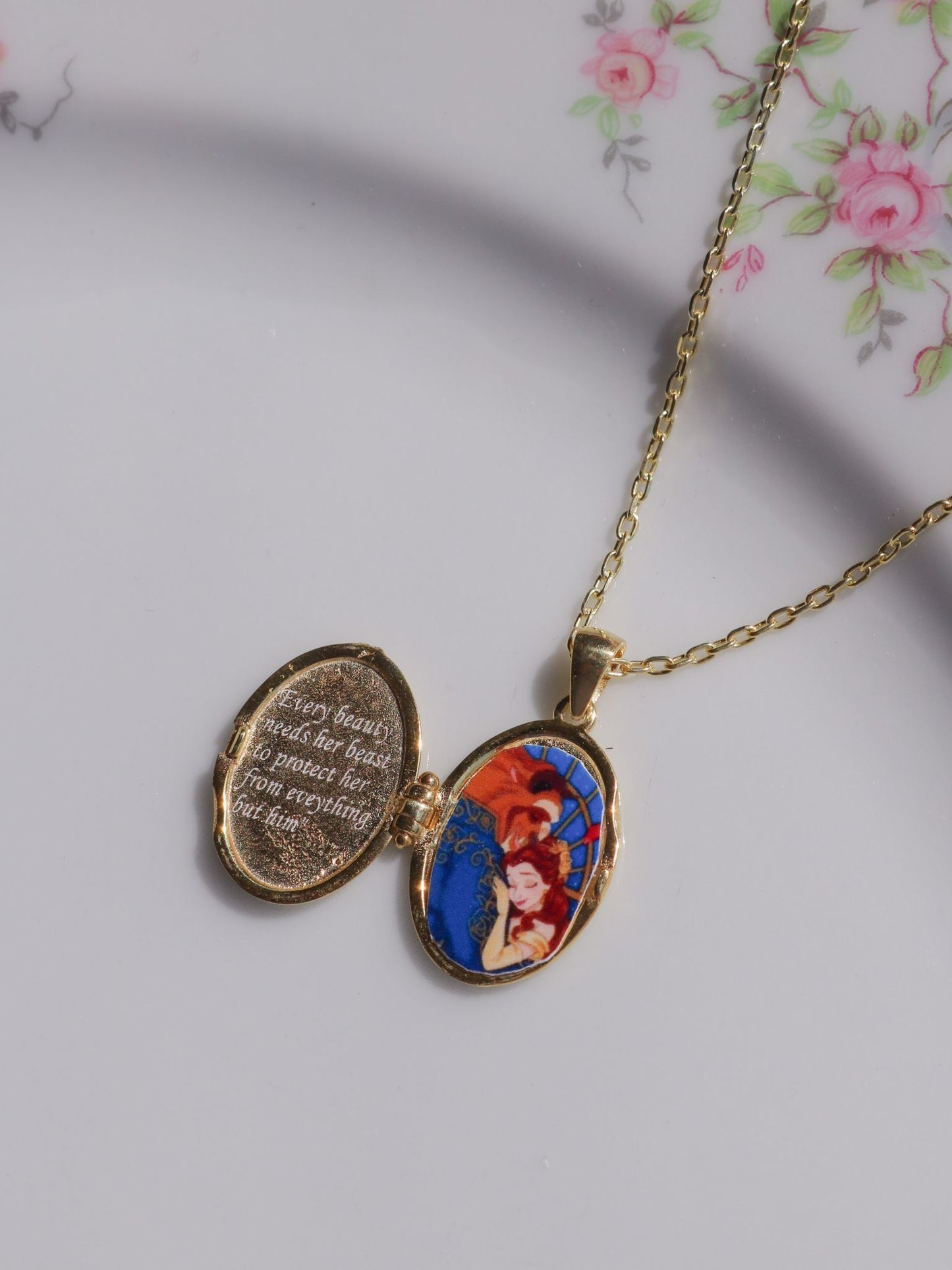 Belle Rose Locket with Photo and Writing Necklace