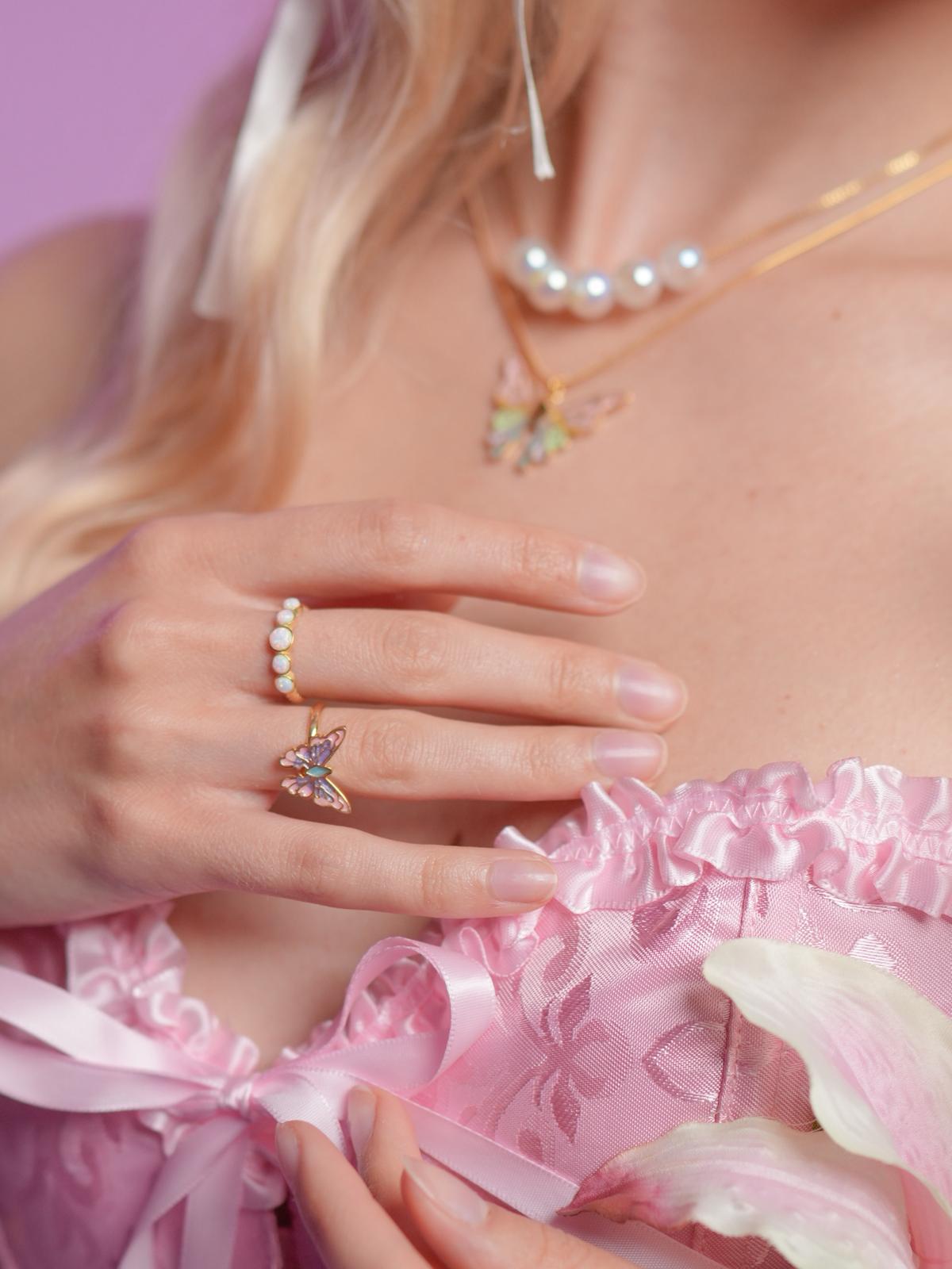 Fairy Mermaid Elina Opalite Pearl Ring, 925 Sterling Silver